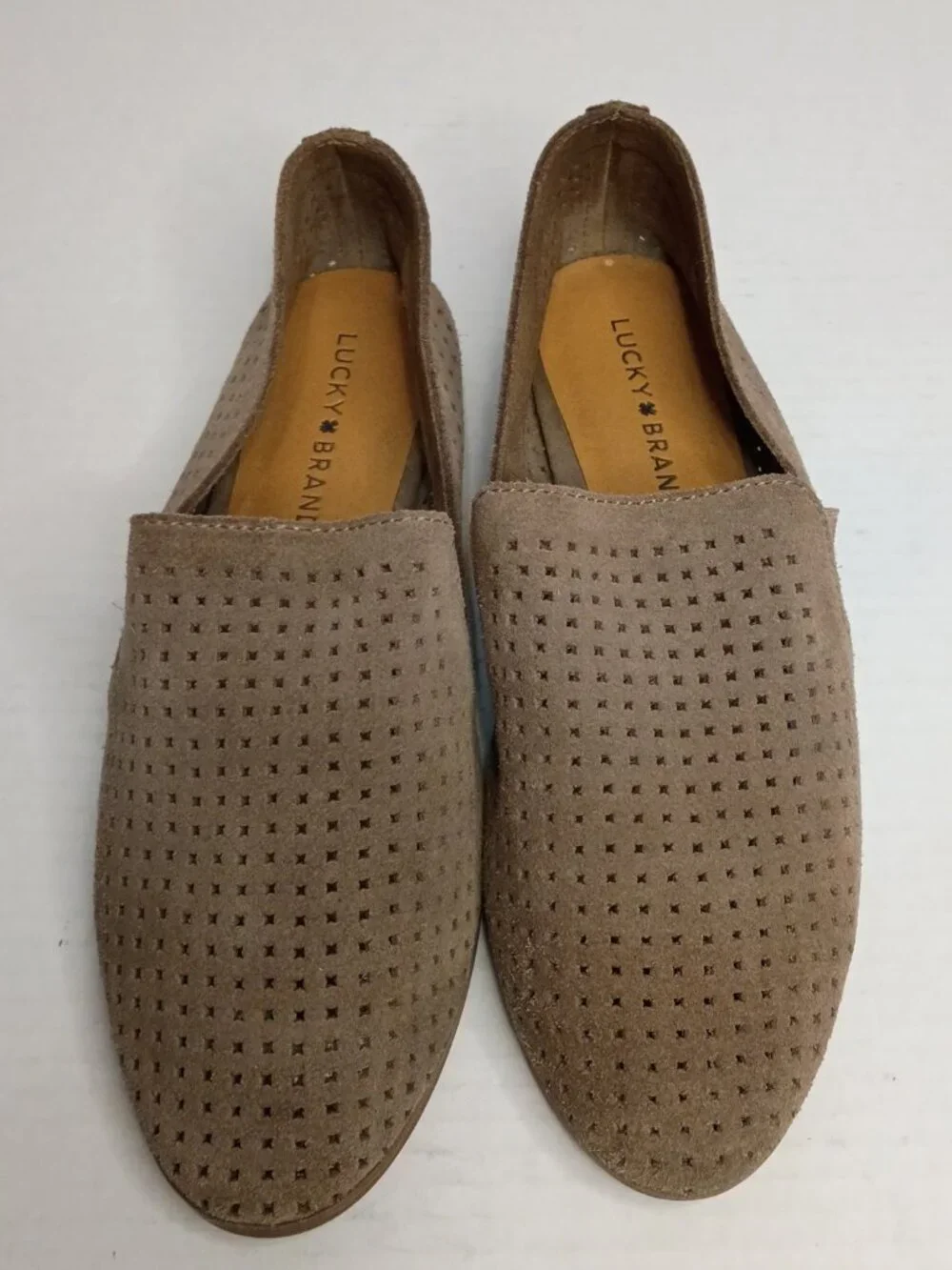 Lucky Brand Carthy Grey Perforated Suede Loafer Flats Women's Size 8.5